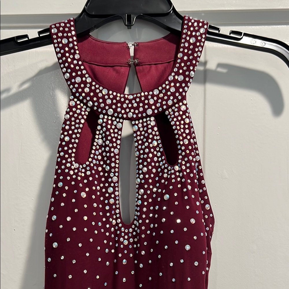 Night Way Collections Red and White Embellished Halter Gown